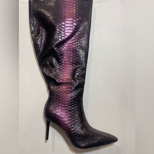Elegant Purple Snakeskin Heeled Boots